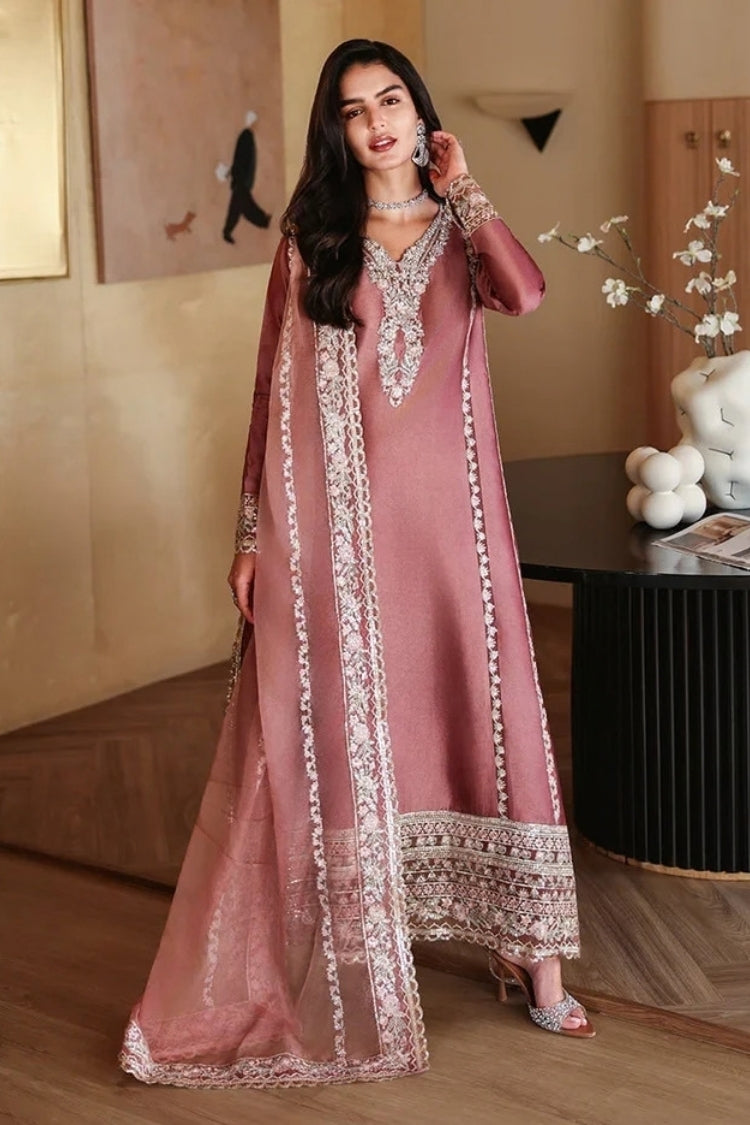 MUSHQ-3PC-RAW SILK HAND EMB EMBELLISHED SHIRT WITH SOFT SILK EMB DUPATTA AND RAW SILK TROUSER-ADR-5214