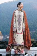 HUSSAIN REHAR-3PC DHANAK EMBROIDERED SHIRT WITH COURTRAI PRINTED SHAWL AND TROUSER-ADR-4260