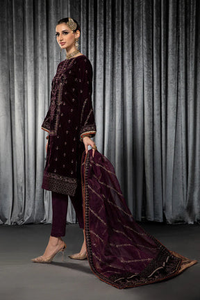 MARIA B -VELVET 3PC- EMBROIDERED WORK SHIRT WITH ORGANZA HEAVY EMBROIDERED DUPATTA -ADR-D-14- MICRO 9000 VELVET