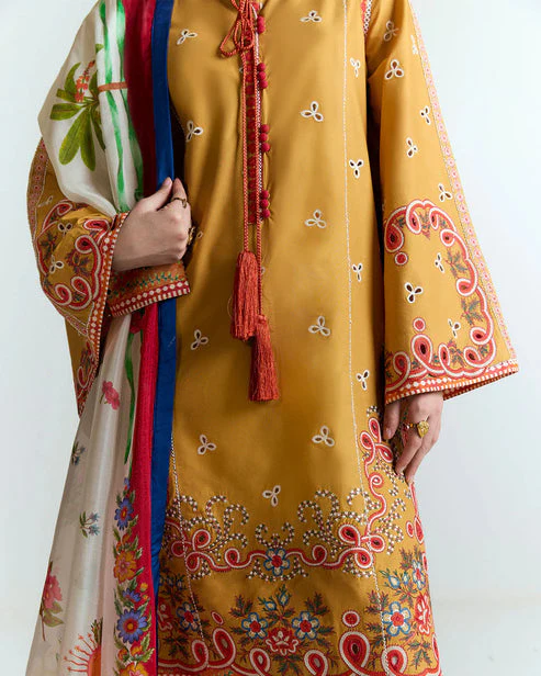 HUSSAIN REHAR - 3PC LAWN HEAVY EMBROIDERED SHIRT WITH MONARK PRINTED DUPATTA AND EMB TROUSER-ADR-3799