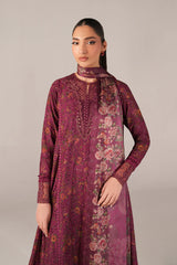IZNIK-3PC LAWN PRINTED CHIKAN EMB FROCK WITH SILK PRINTED DUPATTA AND TROUSER-ADR-011