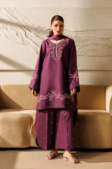 IZNIK-3PC DHANAK EMBROIDERED SHIRT WITH WOOL PRINTED SHAWL AND TROUSER-ADR-5078