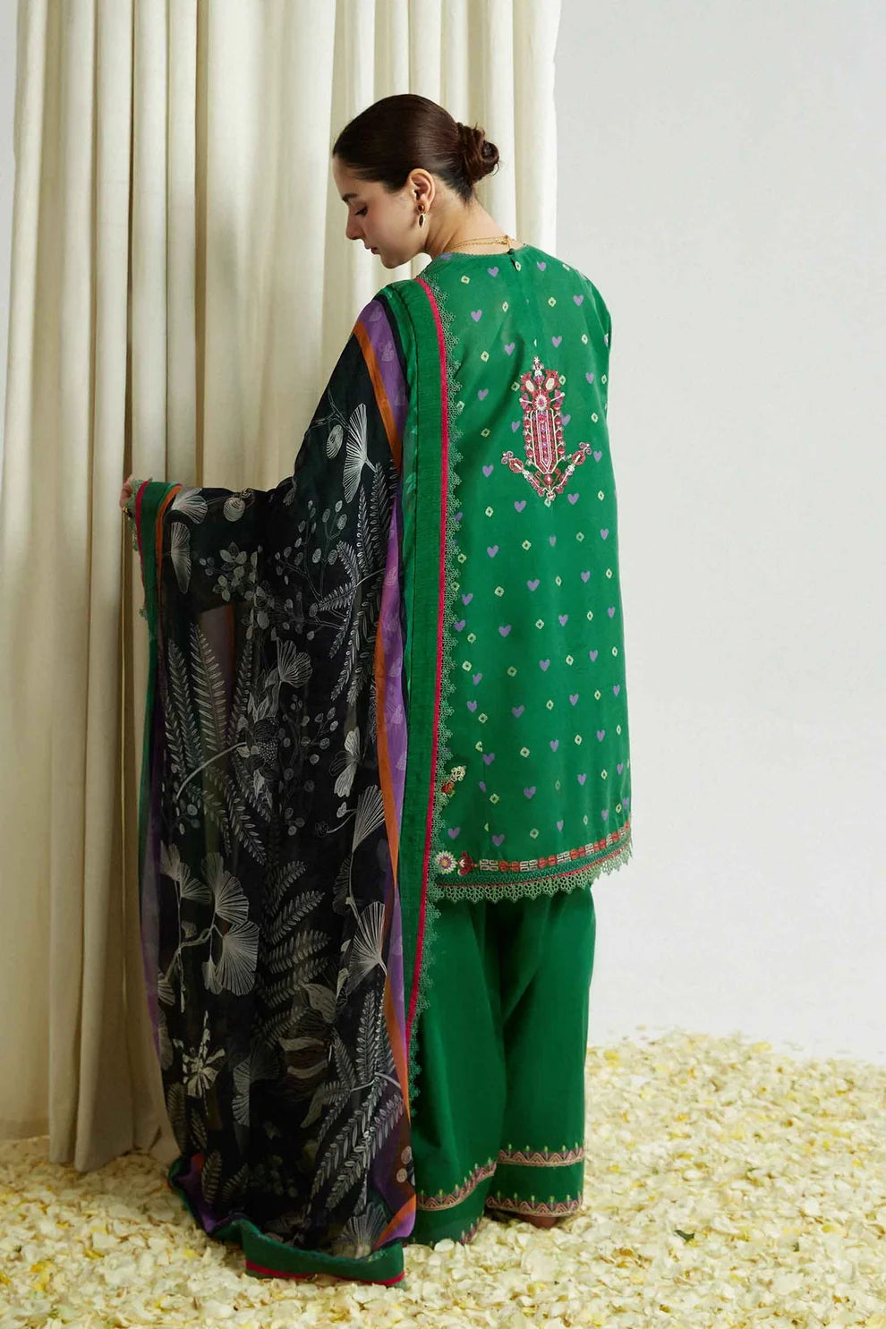 ZAHRA SHAHJAHAN- 3PC DHANAK EMBROIDERED SHIRT WITH COUTURE SHAWL & TROUSER-ADR-3146