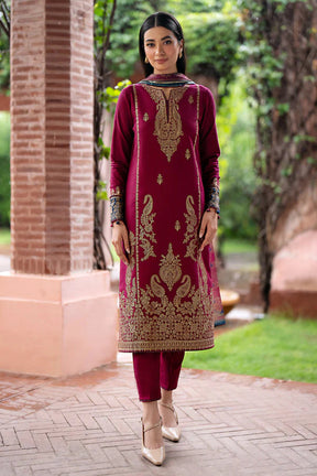 JAZMIN- 3PC DHANAK EMBROIDERED SHIRT WITH WOOL PRINT SHAWL AND TROUSER-ADR-3305-B