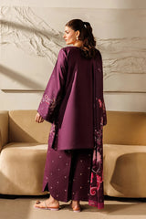 IZNIK-3PC DHANAK EMBROIDERED SHIRT WITH WOOL PRINTED SHAWL AND TROUSER-ADR-5078