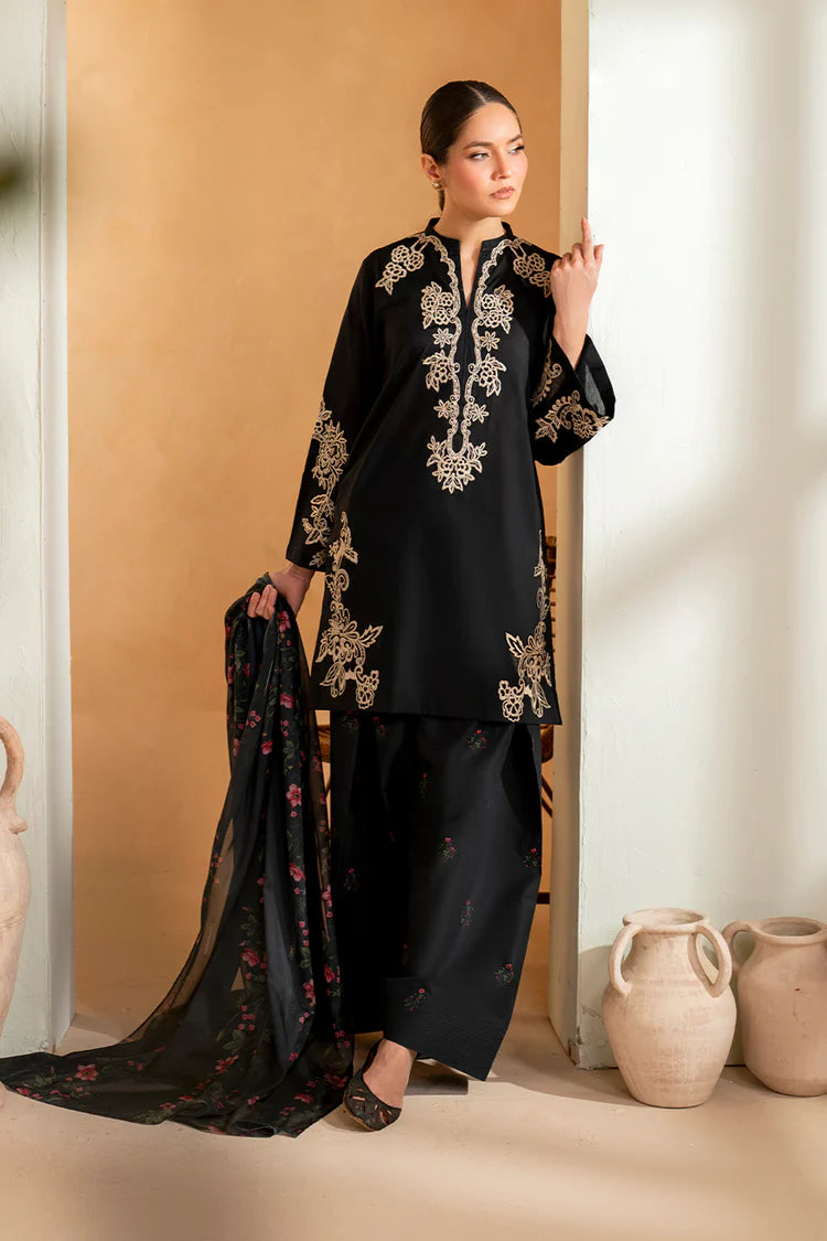 IZNIK- 3PC DHANAK EMBROIDERED SHIRT WITH WOOL PRINTED SHAWL AND EMB TROUSER-ADR-5136