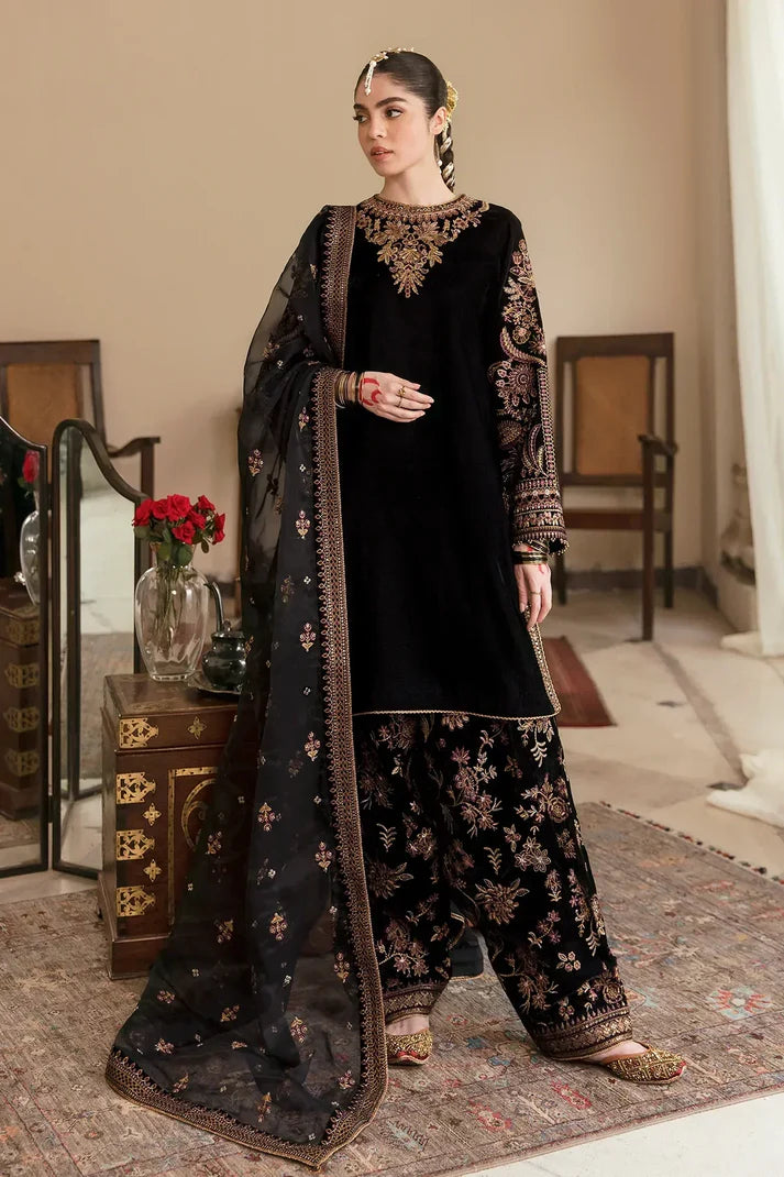 ASIM JOFA-VELVET 3PC- EMBROIDERED WORK SHIRT WITH ORGANZA HEAVY EMBROIDERED DUPATTA -ADR-D-12- MICRO 9000 VELVET