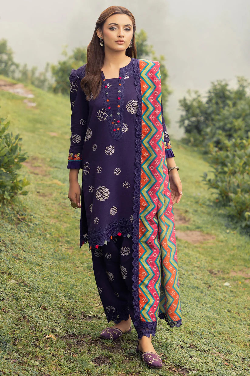 BAROUQUE- 3PC KARANDI PRINTED SHIRT WITH KARANDI PRINTED DUAPTTA AND TROUSER -ADR-1046