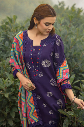 BAROUQUE- 3PC KARANDI PRINTED SHIRT WITH KARANDI PRINTED DUAPTTA AND TROUSER -ADR-1046