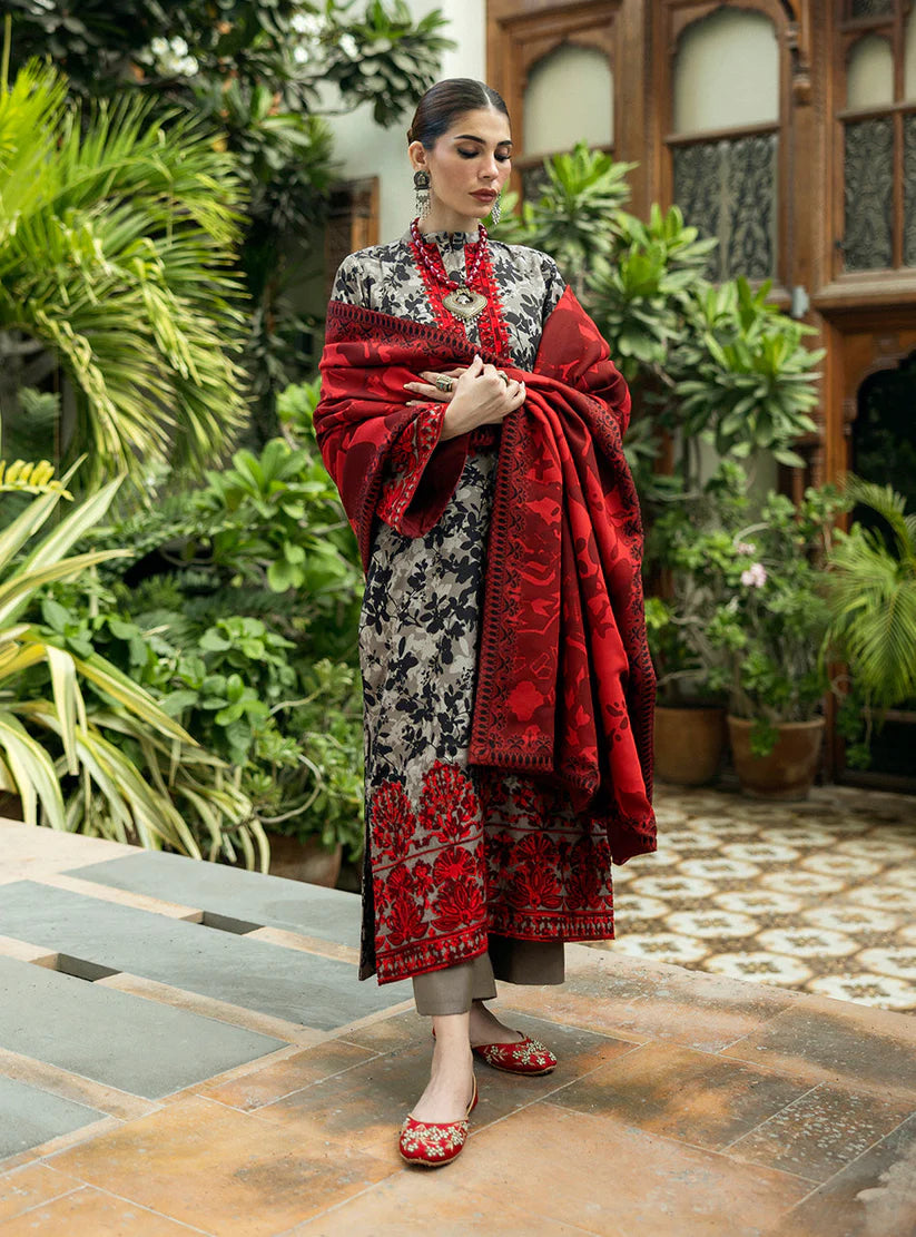 ZAINAB CHOTTANI-3PC LAWN EMBROIDERED PRINTED SHIRT WITH LAWN PRINT DUPATTA AND PRINT TROUSER-ADR