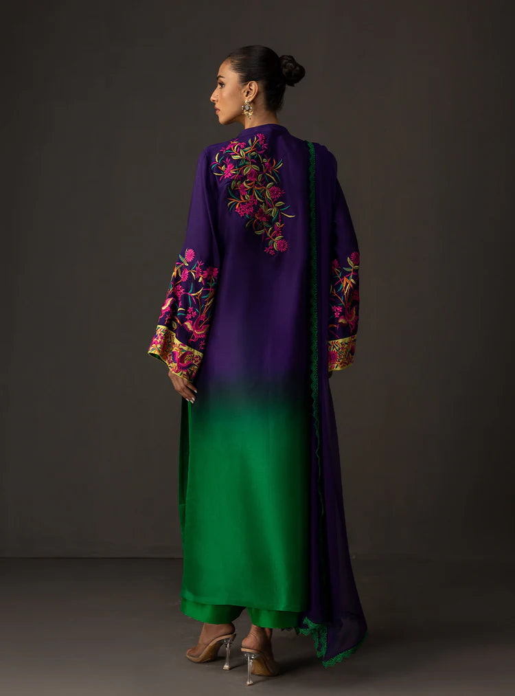 ZAINAB CHOTTANI-3PC SHAMOZE SILK PRINTED EMB SHIRT WITH SOFT SILK PRINTED DUPATTA & TROUSER-ADR-1727