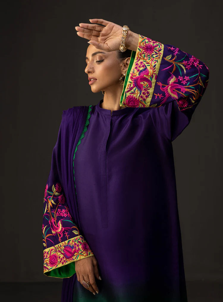 ZAINAB CHOTTANI-3PC SHAMOZE SILK PRINTED EMB SHIRT WITH SOFT SILK PRINTED DUPATTA & TROUSER-ADR-1727