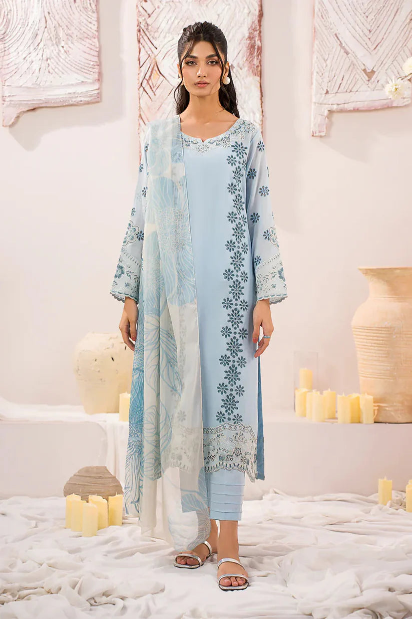 IZNIK - 3PC LAWN BORER EMBROIDERED SHIRT WITH MONARK PRINTED DUPATTA AND TROUSER-ADR-3739