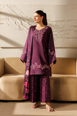IZNIK-3PC DHANAK EMBROIDERED SHIRT WITH WOOL PRINTED SHAWL AND TROUSER-ADR-5078