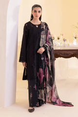 IZNIK-3PC DHANAK CHIKAN EMBROIDERED SHIRT WITH COURTRAI PRINTED SHAWL AND EMB TROUSER-ADR-4022