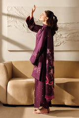 IZNIK-3PC DHANAK EMBROIDERED SHIRT WITH WOOL PRINTED SHAWL AND TROUSER-ADR-5078
