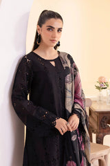 IZNIK-3PC DHANAK CHIKAN EMBROIDERED SHIRT WITH COURTRAI PRINTED SHAWL AND EMB TROUSER-ADR-4022