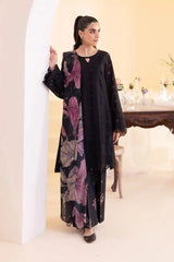IZNIK-3PC DHANAK CHIKAN EMBROIDERED SHIRT WITH COURTRAI PRINTED SHAWL AND EMB TROUSER-ADR-4022