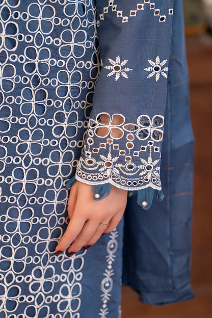 MIRAKHI-3PC LAWN CHIKENKARI EMBROIDERED SHIRT WITH LAWN TUBE SLUB DUPATTA-ADR