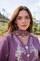 GARNET-3PC LAWN EMBROIDERED SHIRT WITH CHIFFON PRINTED DUPATTA AND TROUSER-ADR-4861