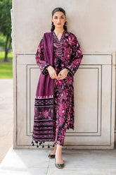 BAROUQUE- 3PC KARANDI PRINTED SHIRT WITH KARANDI PRINTED DUAPTTA AND TROUSER -ADR-1051-B