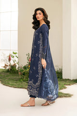 IZNIK-3PC DHANAK CHIKAN EMBROIDERED SHIRT WITH COURTRAI PRINTED SHAWL AND EMB TROUSER-ADR-4132