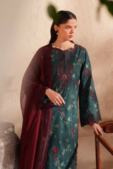 IZNIK-3PC LAWN EMB PRINTED SHIRT WITH CHIFFON EMBROIDERED AND PRINTED TROUSER-ADR-029