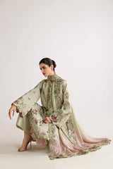 IZNIK-3PC DHANAK EMBROIDERED SHIRT WITH WOOL TYE&DYE PRINTED EMB SHAWL AND TROUSER-ADR-5079