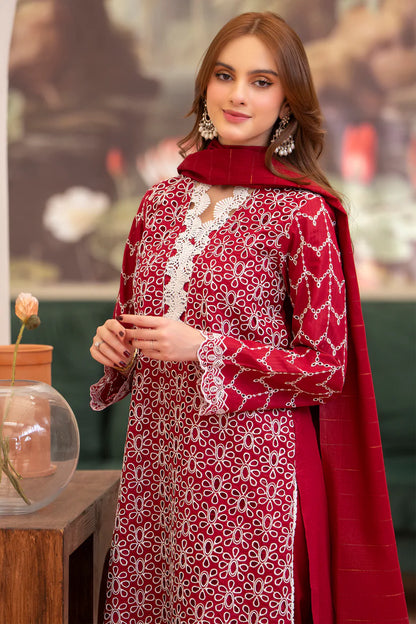 MIRAKHI-3PC LAWN CHIKENKARI EMBROIDERED SHIRT WITH LAWN TUBE SLUB DUPATTA-ADR-