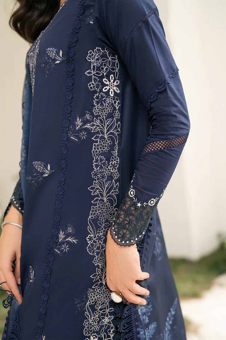IZNIK-3PC DHANAK CHIKAN EMBROIDERED SHIRT WITH COURTRAI PRINTED SHAWL AND EMB TROUSER-ADR-4132