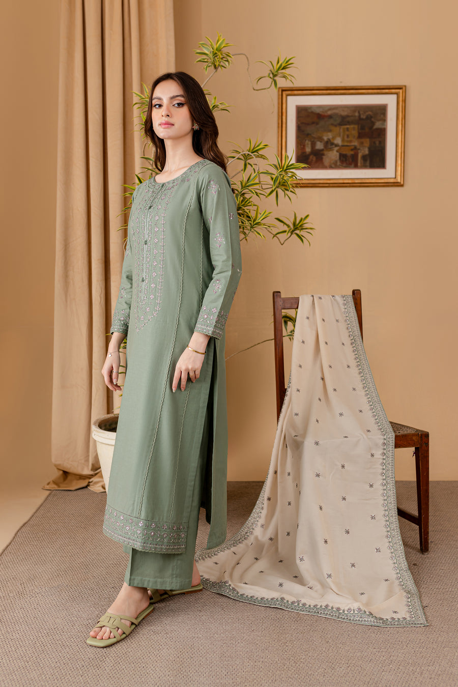 JAZMIN - 3PC LAWN EMBROIDERED SHIRT WITH LAWN EMBROIDERED DUPATTA AND LAWN TROUSER-ADR-3501