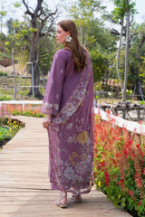 GARNET-3PC LAWN EMBROIDERED SHIRT WITH CHIFFON PRINTED DUPATTA AND TROUSER-ADR-4861