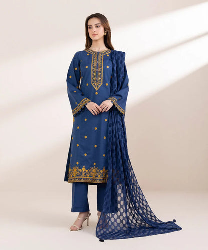 SAPPHIRE-3PC LAWN EMBROIDERED SHIRT WITH COTTON NET DUPATTA & TROUSER-ADR-3790