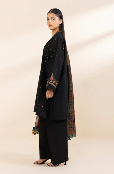 SAPPHIRE-3PC DHANAK EMBROIDERED SHIRT WITH COURTRAI PRINTED SHAWL & TROUSER-ADR-4242