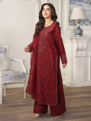 MOHAGNI-3PC LAWN PRINTED EMBROIDERED SHIRT WITH ORGANZA EMBROIDERED DUPATTA AND PRINT TROUSER-ADR-003