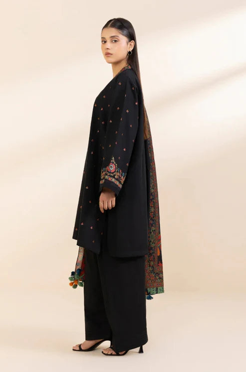 SAPPHIRE-3PC DHANAK EMBROIDERED SHIRT WITH COURTRAI PRINTED SHAWL & TROUSER-ADR-4242