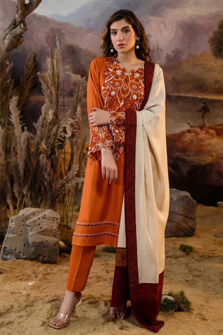 NATASHA KAMAL - 3PC DHANAK EMBROIDERED SHIRT WITH WOOL PRINT SHAWL AND TROUSER-ADR-1237