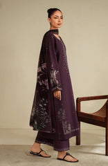 SERAN-3PC DHANAK EMBROIDERED SHIRT WITH COURTRAI PRINTED SHAWL & TROUSER-ADR-4317