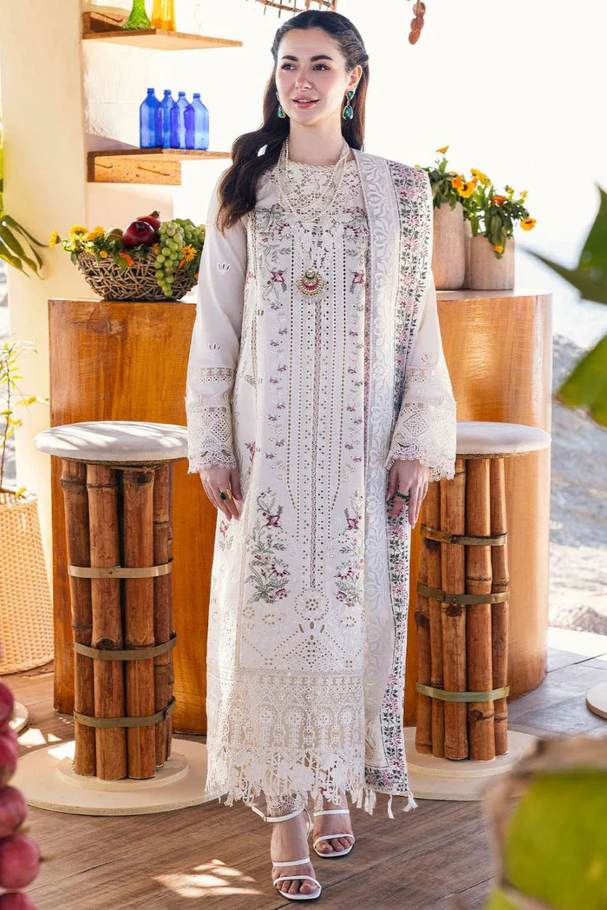 QALAMQAR-3PC LAWN EMBROIDERED SHIRT WITH CHIFFOON EMBROIDERED PRINT DUPATTA AND EMB TROUSER-ADR-4652