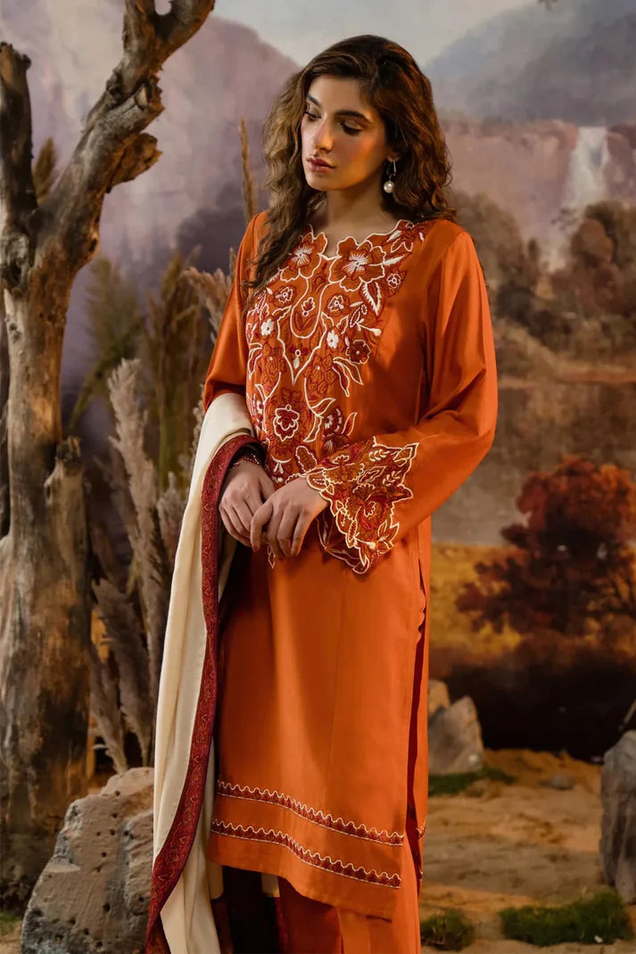 NATASHA KAMAL - 3PC DHANAK EMBROIDERED SHIRT WITH WOOL PRINT SHAWL AND TROUSER-ADR-1237