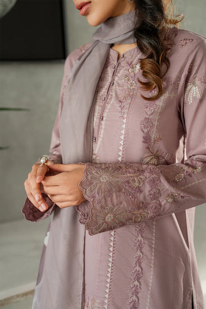 IZNIK-3PC DHANAK EMBROIDERED SHIRT WITH COUTRAI PRINTED SHAWL AND TROUSER-ADR-4114