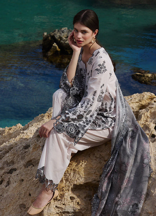 IMAGE-3PC LAWN EMBROIDERED SHIRT WITH CHIFFON PRINT DUPATTA AND EMB TROUSER-ADR-3710