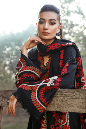 MARIA B -3PC KHADAR HEAVY EMBROIDERED WITH COUTURE PRINT SHAWL -ADR-BLACK