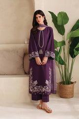 GARNET-3PC DHANAK EMBROIDERED SHIRT WITH WOOL PRINTED SHAWL & TROUSER-ADR-5121