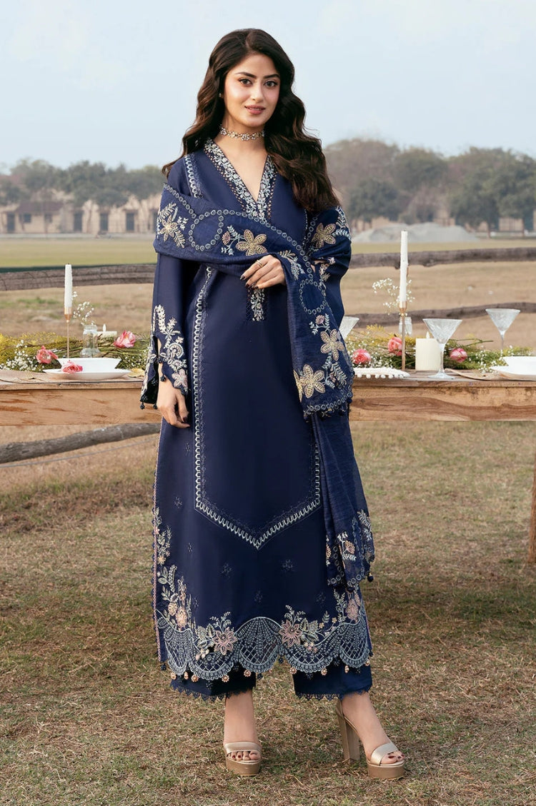 IZEL-3PC LAWN EMBROIDERED SHIRT WITH KHADDI NET EMBROIDERED DUPATTA AND TROUSER-ADR-4817