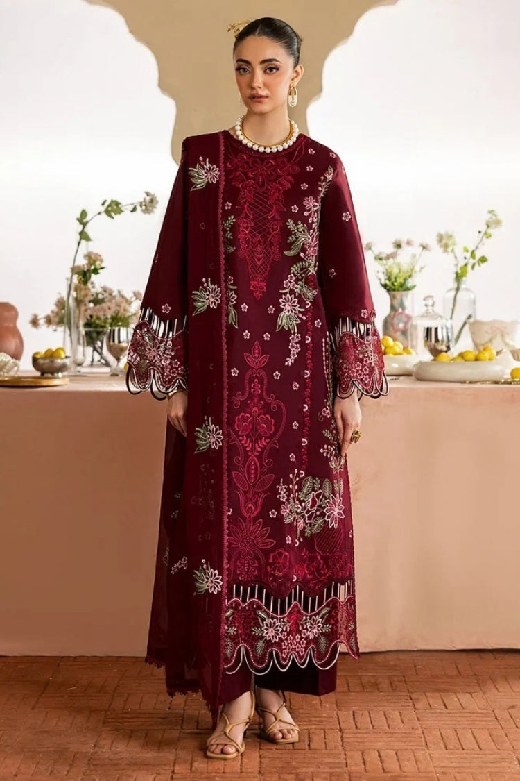 MAHNUR-3PC DHANAK EMBROIDERED SHIRT WITH DHANAK EMBROIDERED SHAWL AND TROUSER-ADR-5277