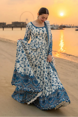 FAIZA SAQLAIN- 3PC DHANAK EMBROIDERED FROCK WITH KHADDI NET EMBROIDERED DUPATTA AND TROUSER-ADR-5069