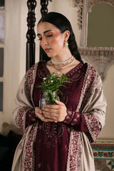 NUREH-3PC DHANAK EMBROIDERED SHIRT WITH DHANAK EMBROIDERED SHAWL AND TROUSER-ADR-4375