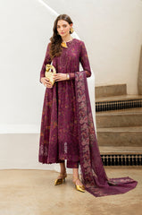 IZNIK-3PC LAWN PRINTED CHIKAN EMB FROCK WITH SILK PRINTED DUPATTA AND TROUSER-ADR-011