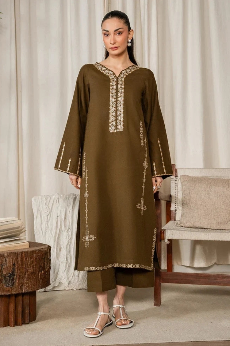 IZEL-2PC DHANAK EMBROIDERED SHIRT WITH DHANAK EMBROIDERED SLEEVES-ADR-15078
